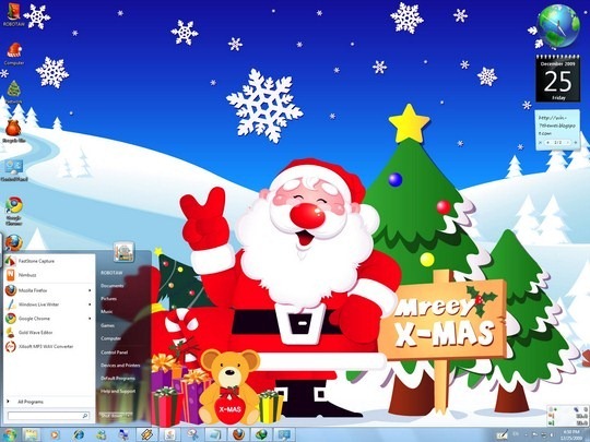 Download Free Blue Christmas Windows 7 Theme With Christmas Sounds , Icons, Cursors, Gadgets And Screen Saver