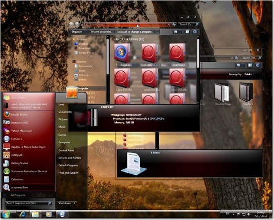 Download Free Clear Glass Metallic Red Windows 7 3rd Party Theme