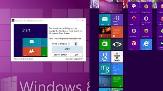 Start Screen Tiles Rows Adjuster For Windows 8